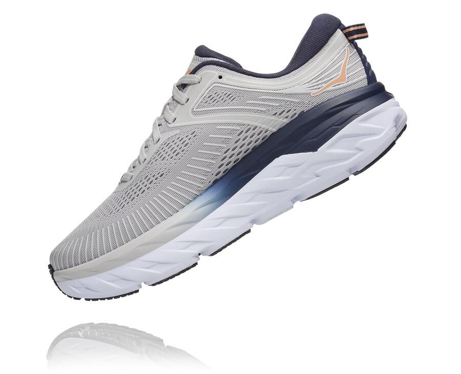 Hoka One One Womens Running Shoes - Bondi 7 - Grey/Black - KYRN79265